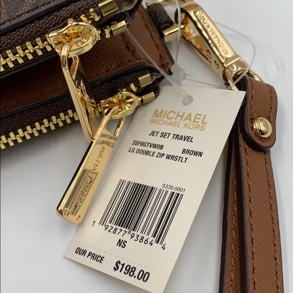 MICHAEL KORS LG DOUBLE ZIP WRISTLET BROWN - Picture 13 of 16